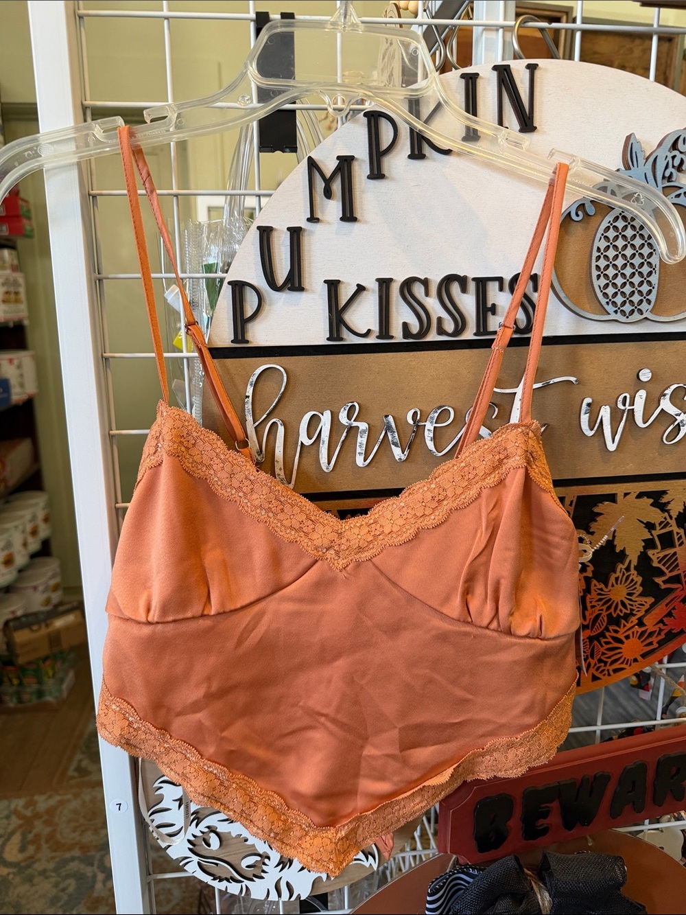 Forever 21 Peach-Orange Satin Lace-Trim Camisole